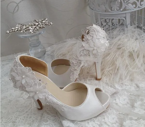 

White Color High Heel Peep Toe Elegant Wedding Dress Shoes Gorgeous Bridal Shoes Bridesmaid Shoes Party Banquet Shoe Size 34-40
