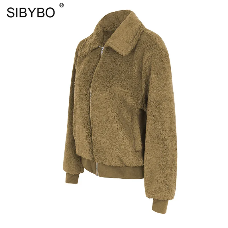 SIBYBO плюшевый уютный теплый зимний женский жакет с длинным рукавом и карманами, приталенные женские пальто и куртки, одноцветные повседневные осенние женские топы