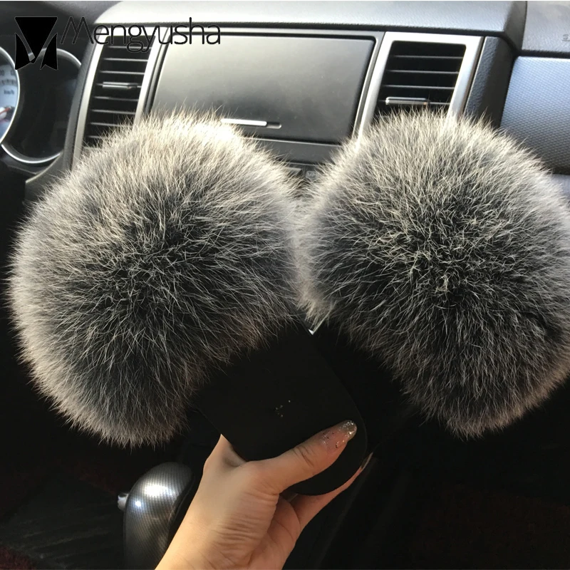 Шлепанцы женские из меха норки шлепанцы с помпоном лисьим мехом сланцы шарики на
