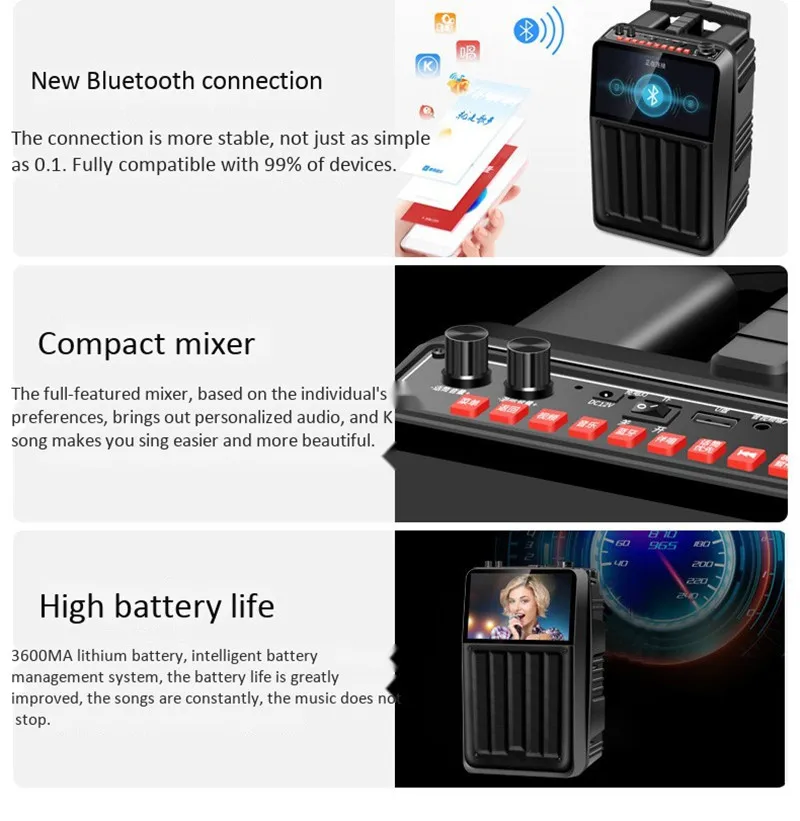 Открытый Портативный колеса Bluetooth аудио караоке машина HD экран тележки динамик KTV видео TF карта U диск плеер MP4 FM радио