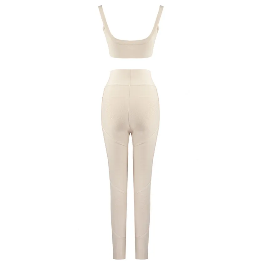 

Women Jumpsuits 2020 New Beige Straps Sleeveless Elegant Bodycon Celebrity Party Bodysuit Sexy Two Piece Set Bandage Jumpsuits