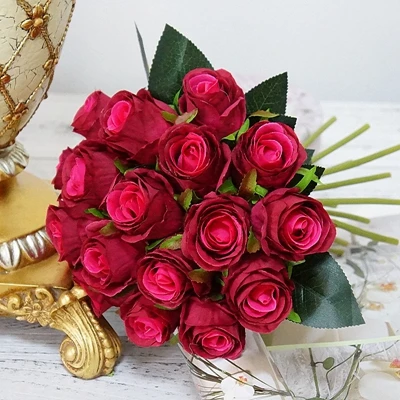 18pcs dark red 18 шт./лот Искусственные цветы розы свадебный букет белый розовый тайская Королевская роза шелковые цветы для дома украшения Свадебная вечеринка Декор - Цвет: 18pcs dark red