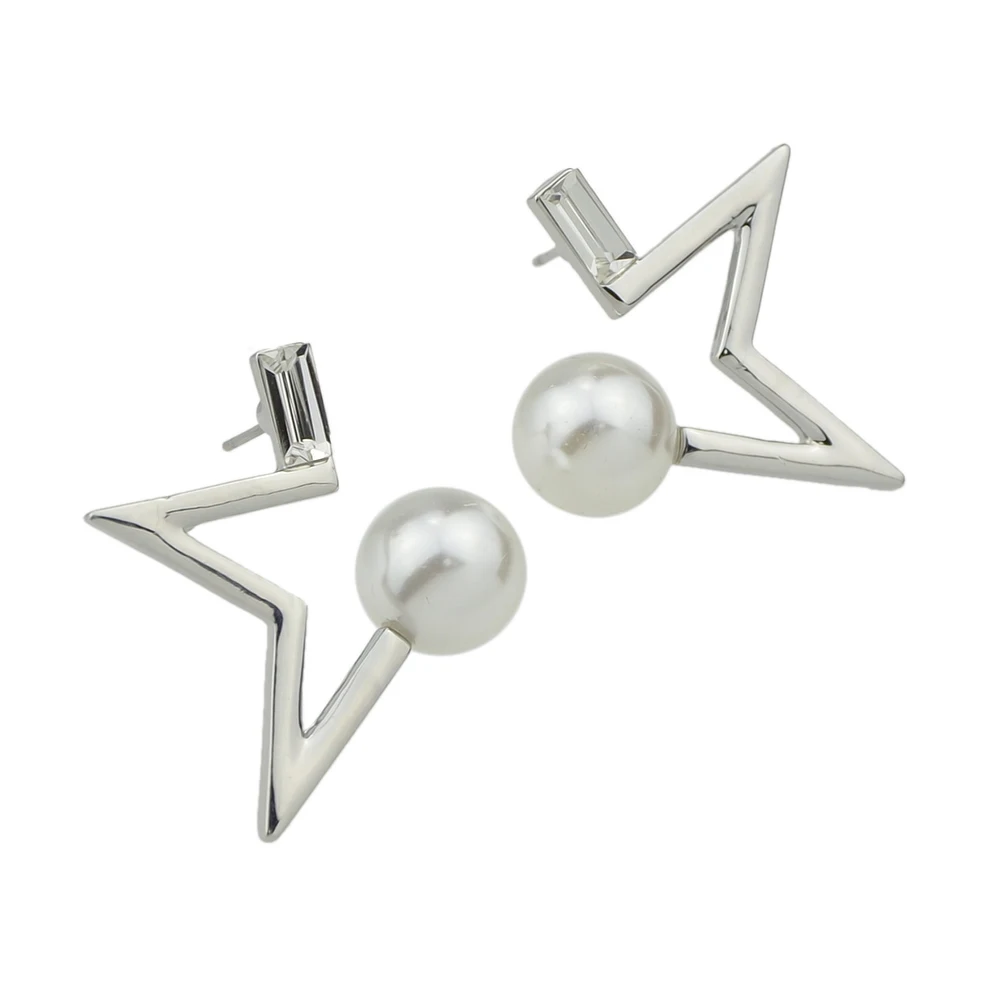New Fashion Gold-Color Silver Color Geometric Punk Earrings Simulated Pearl Star Stud for Women Accessories | Украшения и