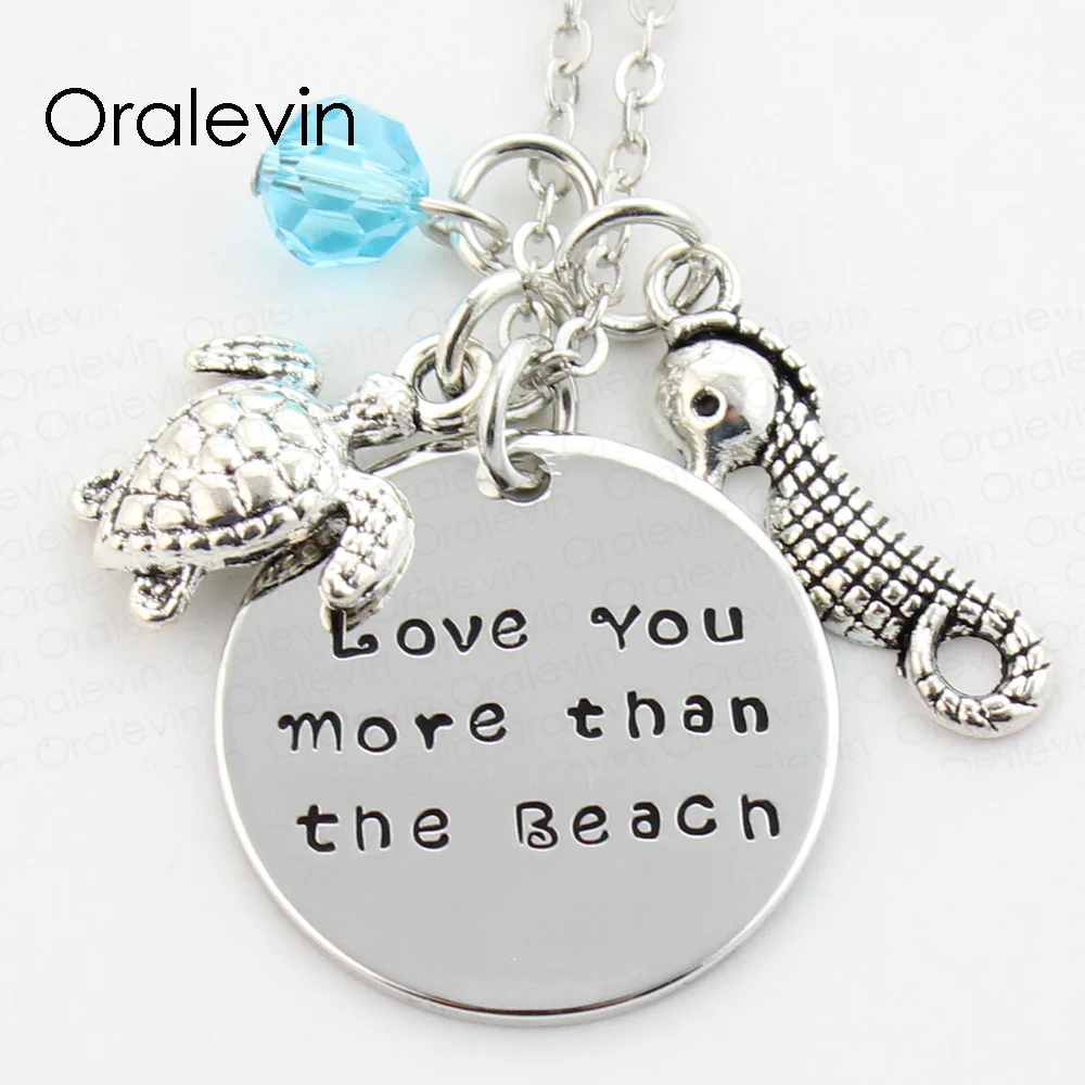 Ожерелье с подвеской гравировкой LOVE YOU MORE THE BEACH подарочные украшения # LN324 |
