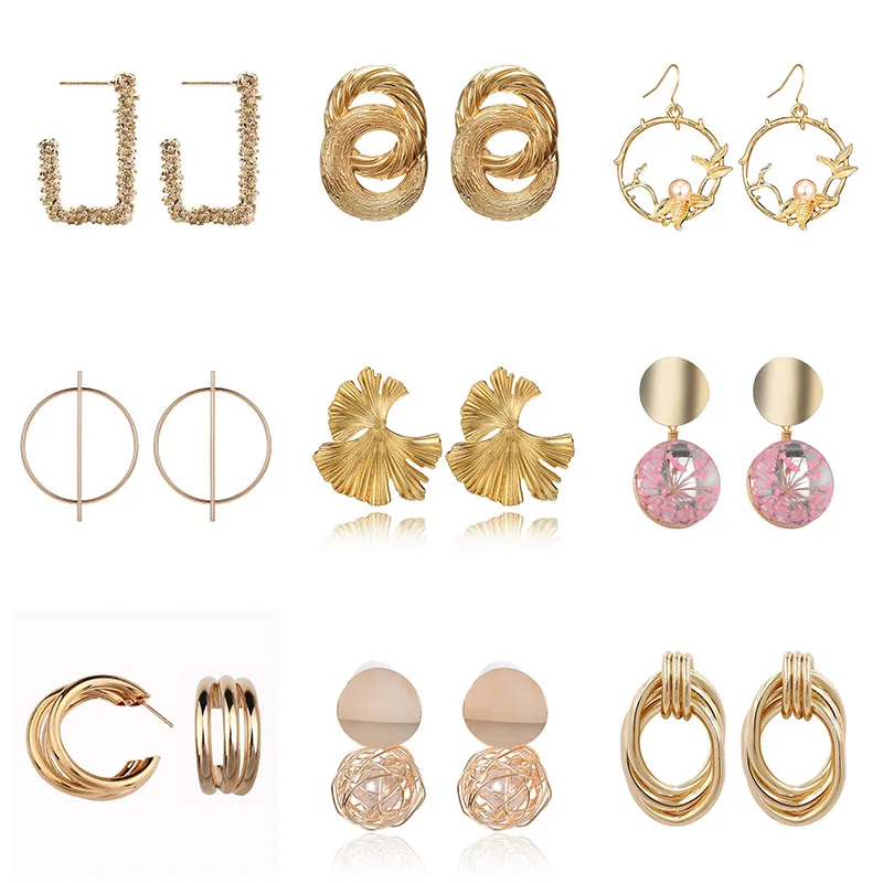 Geometric Statement Earrings Big For Women Gold Color Personality Stud Modern Jewelry brincos Unusual earrings | Украшения и