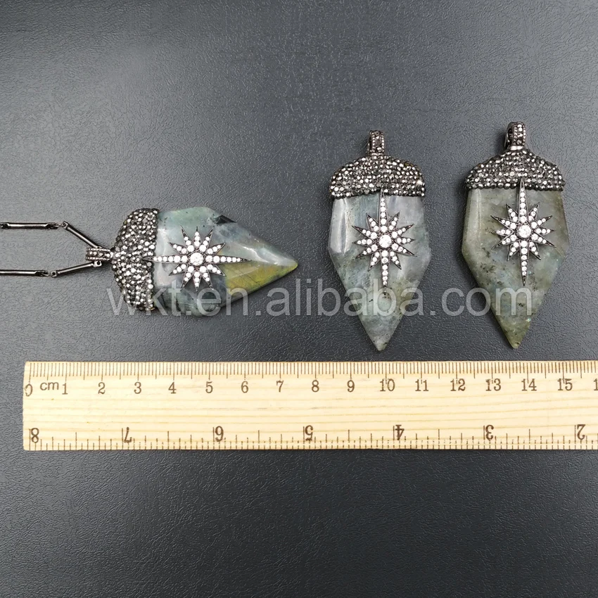 

WT-NV107 Fashion Labradorite arrowhead necklace jewelry natural labradorite with rhinestone paved 18" black chain necklace gift