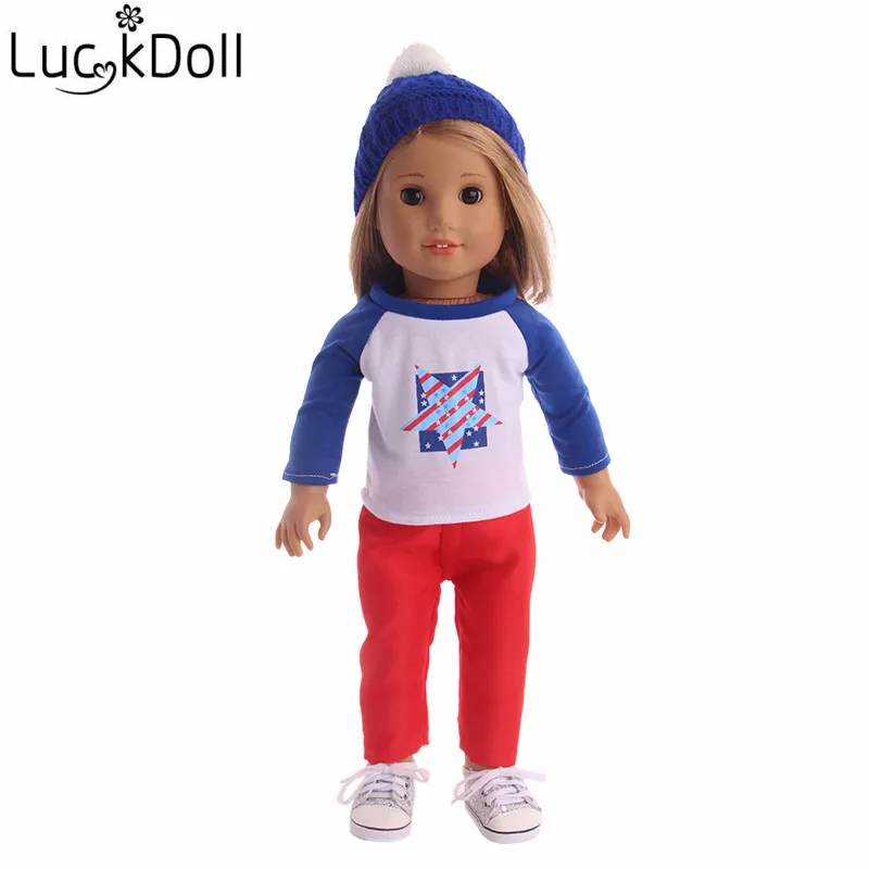 LUCKDOLL модная повседневная одежда + шапка подходит для 18 дюймов американский