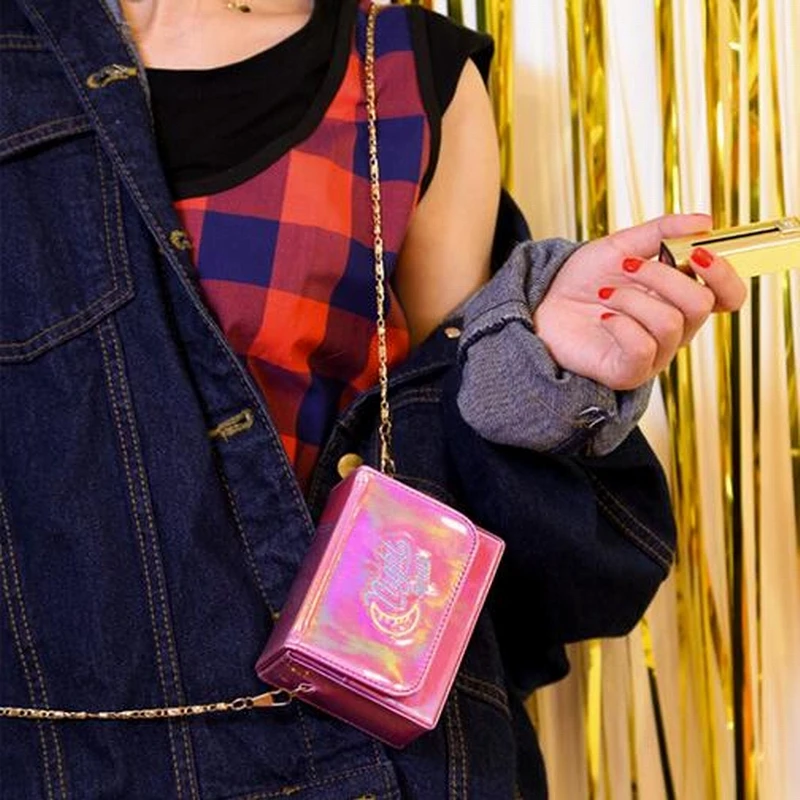 

pink shoulder bag women messenger bag cool mini box purse holograms leather girl shoulder bag mini clutch party bag