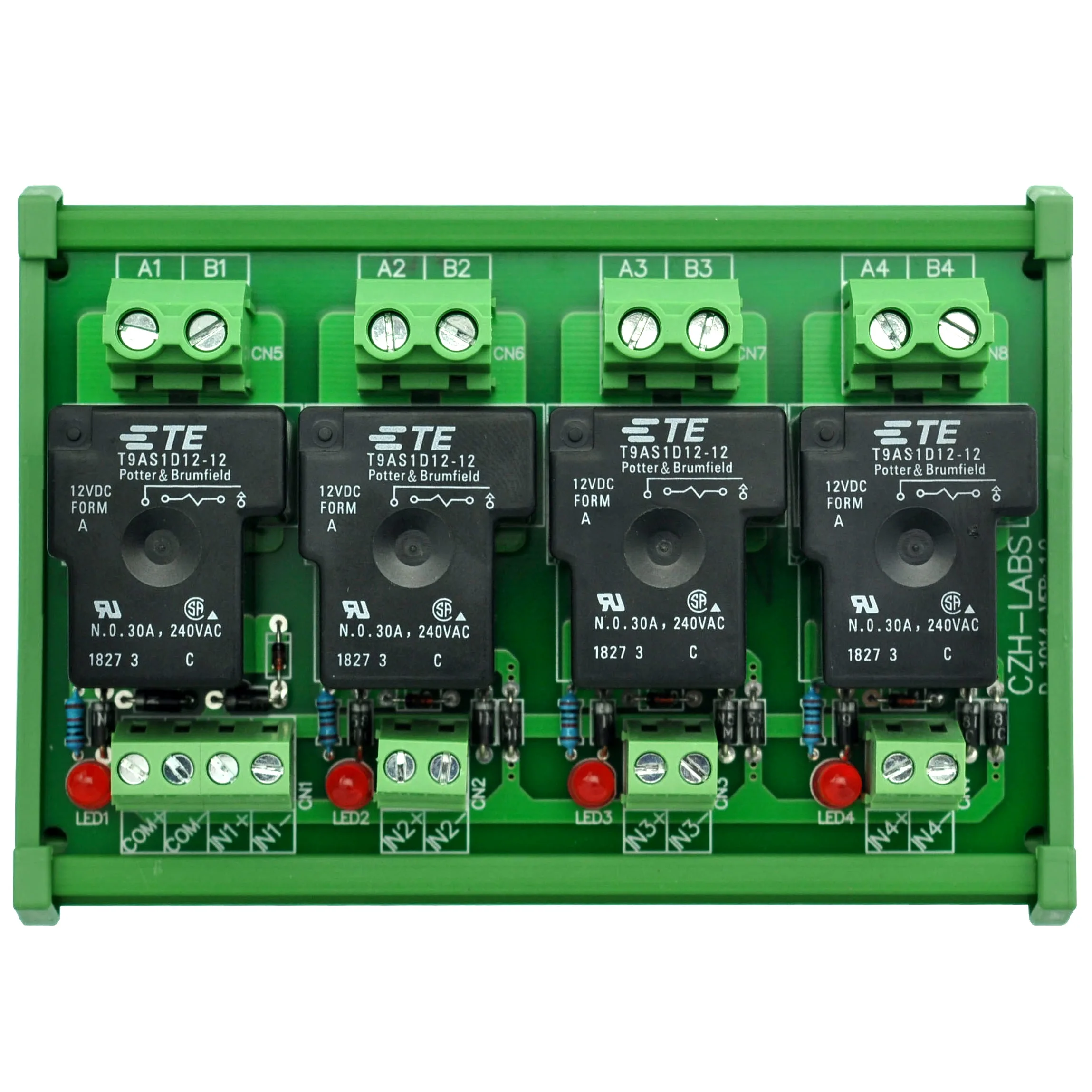 CZH-Labs DIN Rail Mount 12V Passive 4 SPST-NO 30Amp Power Relay Module. | Электронные компоненты и принадлежности