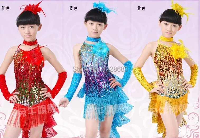 Блесток бахромой Franja Богемный комплект Roupa жужжальца Vestido De Baile Latino для детей