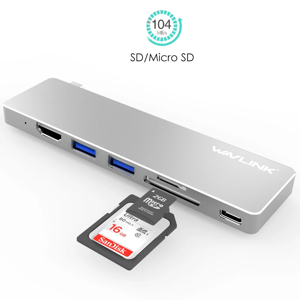 Wavlink usb-хаб 3,0 USB-C порт к HDMI 4k видео USB3.0 SD и TF/Micro SD кардридер мини док-станция для MacBook Pro USB порты