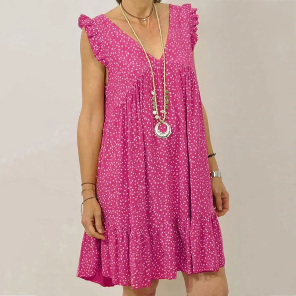 Женское летнее платье без рукавов с v образным вырезом в горошек рюшами вечерние пляжные платья 2018 женское