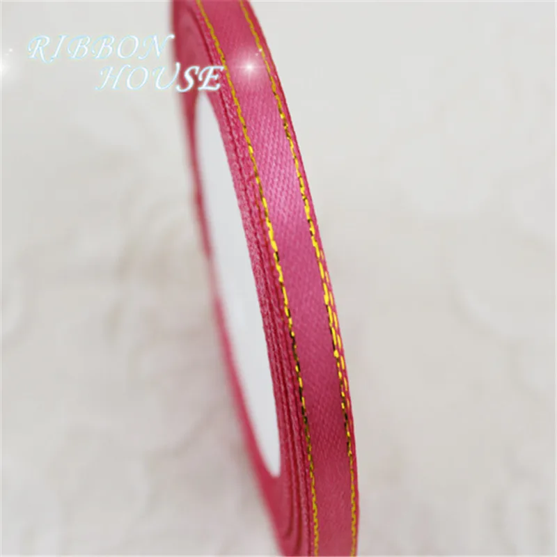 Золотой край 1/4 ''(6 мм) 25 ярдов/рулон симпатичный сатиновый лента для рукоделия и шитья Рождественская Свадебная вечеринка подарочная упаковка ручной работы
