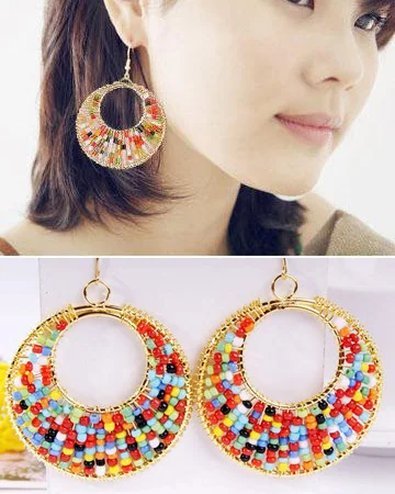 

Free shipping,Accessories oval bohemia beaded drop earrings accessories