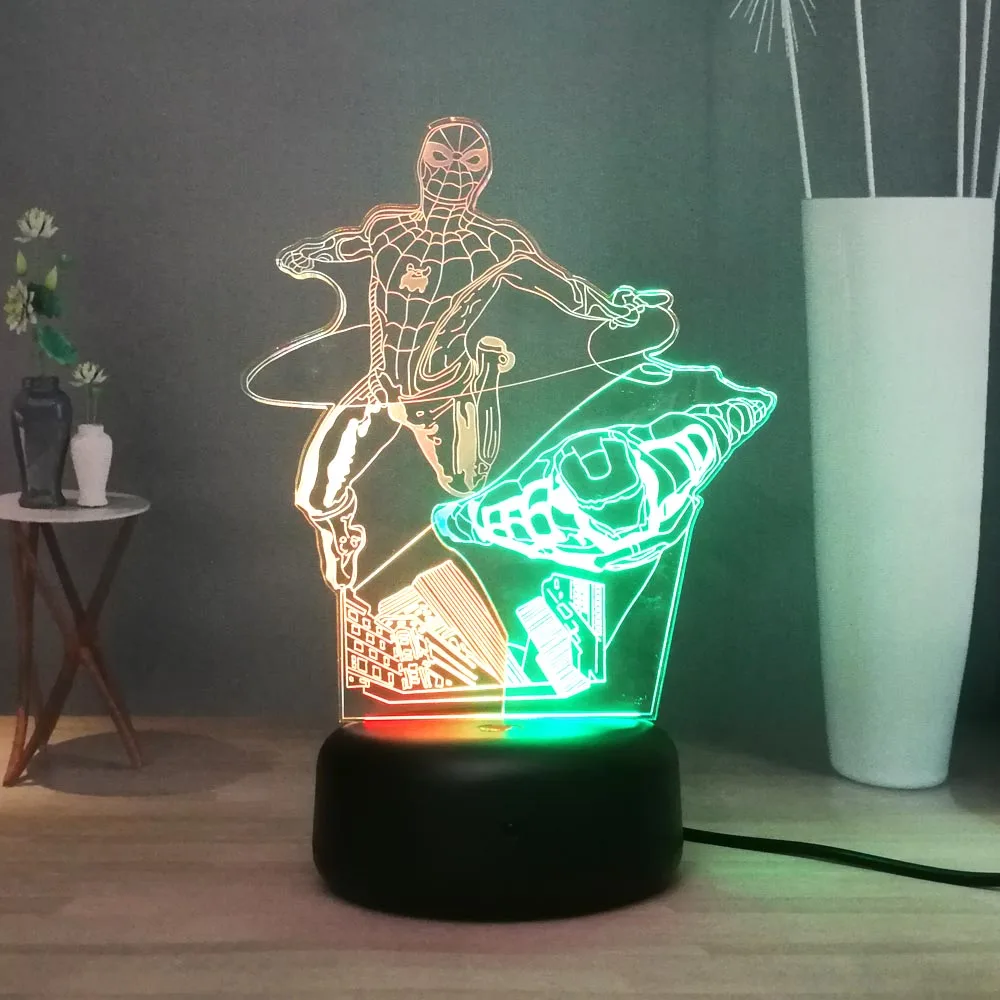 Серия Marvel Hero Новый 3D микс Цвет 7 Изменение Железный человек Человек паук Бэтмен LED