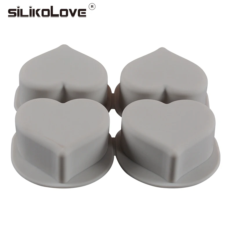 Silicolove 4 полости 3D 100% Настоящее чистое Силиконовое Мыло Форма в форме сердца