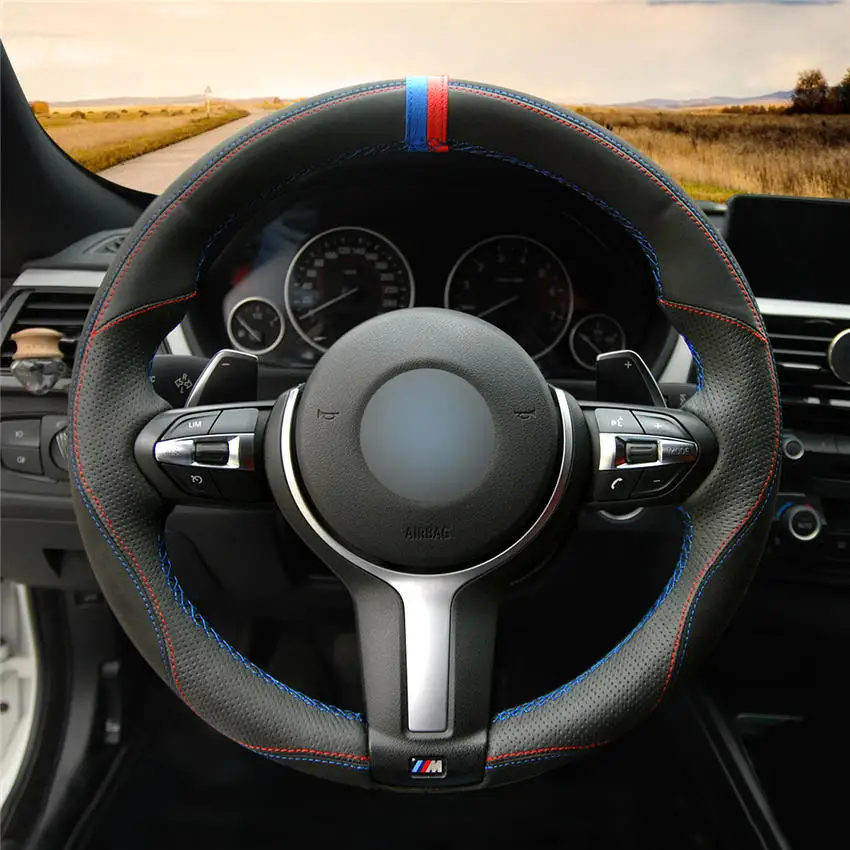 Черный чехол на руль из натуральной кожи черный замшевый Чехол для BMW M Sport F30 F31 F34