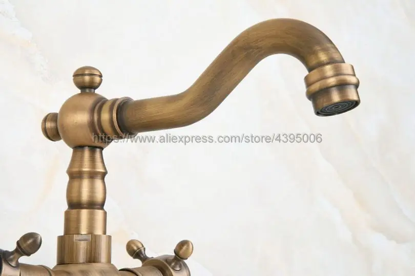 

Basin Faucets Antique Brass Bathroom Sink Faucet Dual Handles Deck Mounted Hot and Cold Water Single Hole Mixer Taps Bnf601