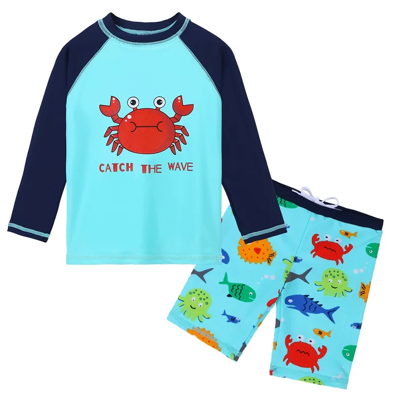 sea crab BAOHULU/купальный костюм для мальчика с рисунком из мультфильма, 2 предмета, детский купальный костюм с длинными рукавами для мальчиков, пляжная одежда для мальчиков, купальный костюм - Цвет: sea crab
