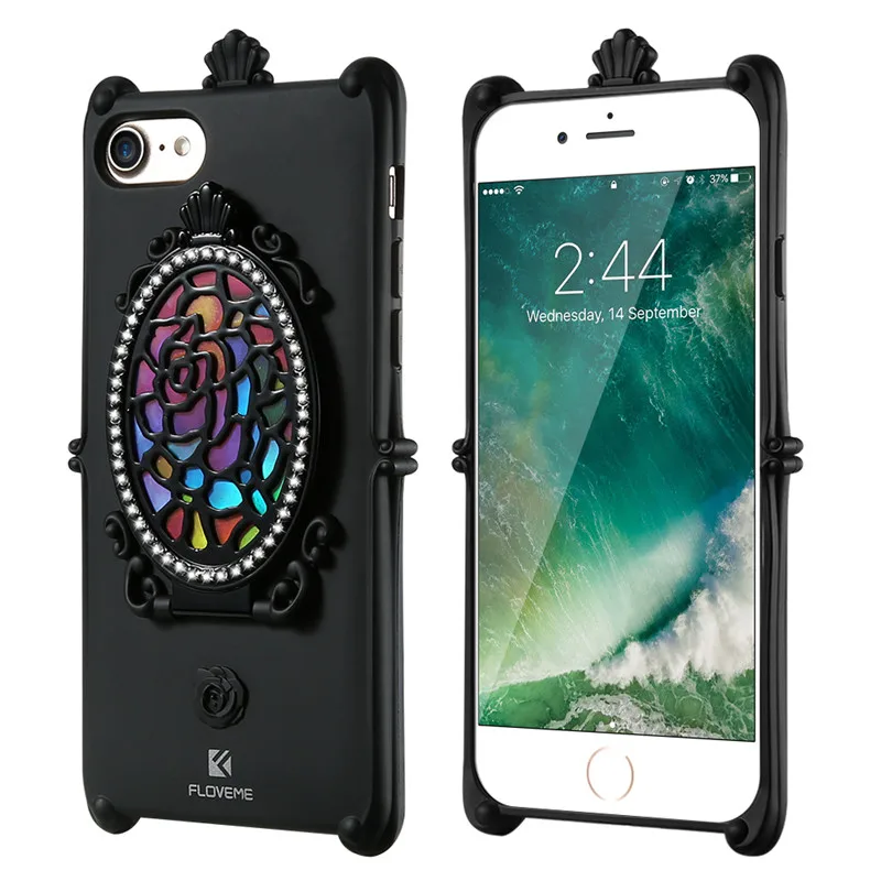 Black FLOVEME модный девчачий Макияж Зеркало чехол для iPhone 8 7 6 6s Plus 5 силиконовые мягкие чехлы с подставкой для iPhone 55 SE 5 Чехол - Цвет: Black