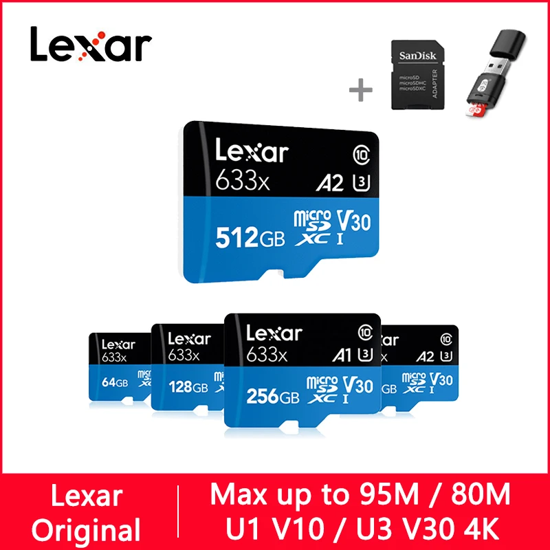 

Lexar Micro SD 128GB 32GB 64GB 256GB 512GB 16GB Micro SD Card SD/TF Flash Card Memory Card 32 64 128 gb microSD for Phone 633X