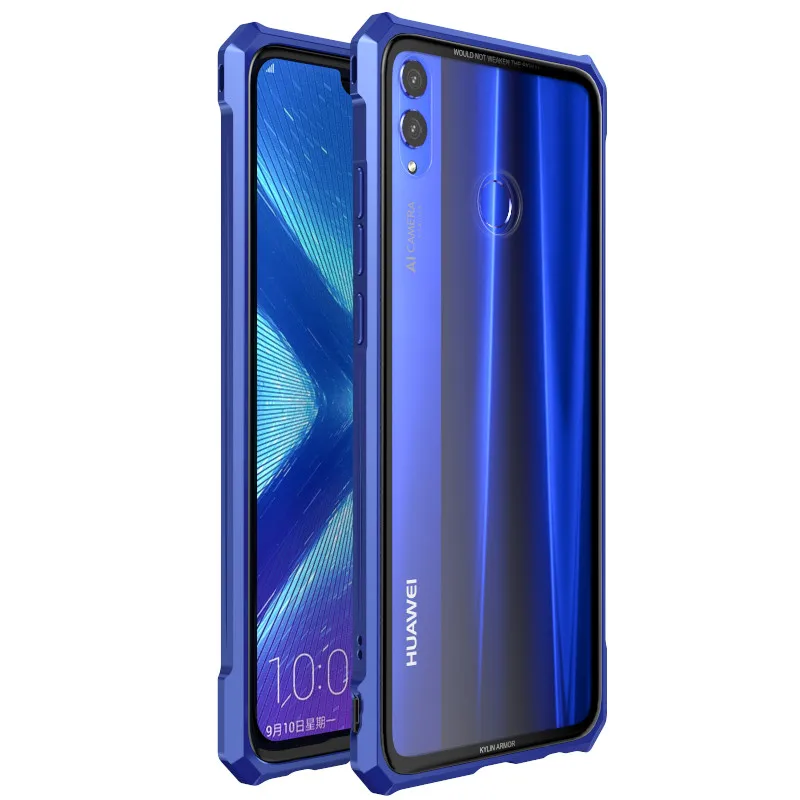 Роскошный чехол для huawei Honor 8X/8X Max/Enjoy Max, алюминиевая металлическая рамка, бампер и прозрачная задняя крышка из закаленного стекла funda - Цвет: Blue