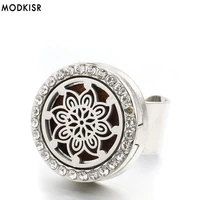 modkisr wholesale stainless steel flower 25mm sweet trendy aromatherapy essential oil diffuser women rings jewelry female ring