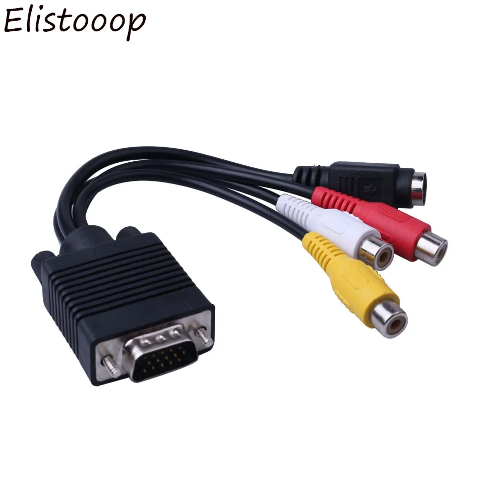 Elistooop VGA штекер на S видео 3 RCA разъем гнездо композитный AV ТВ выход адаптер