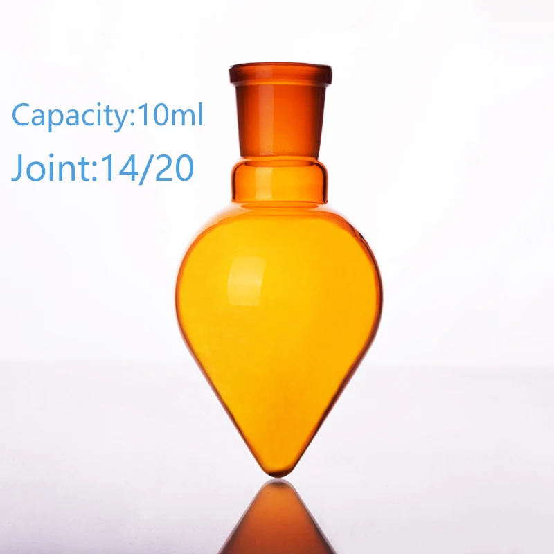 Brown pear-shaped flask,Capacity 10ml,Joint 14/20,Brown heart-shaped flasks,Brown coarse heart-shaped grinding bottles