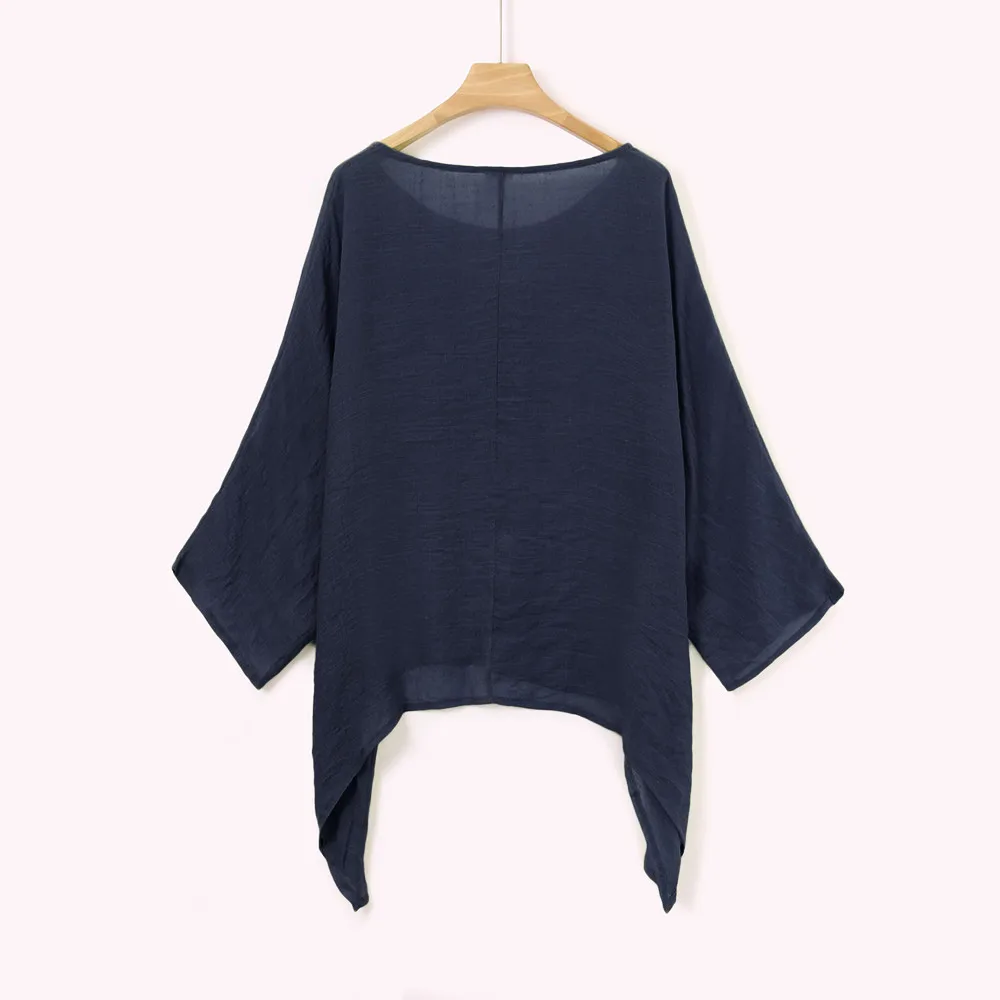 

Women's Casual Large Size Nine-point Sleeve Loose Cotton Linen Solid Color Shirt Shirt Comfortable Women's Shirt