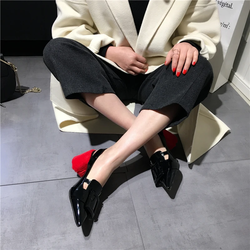 Туфли женские из натуральной кожи лакированная кожа красные туфли на необычном