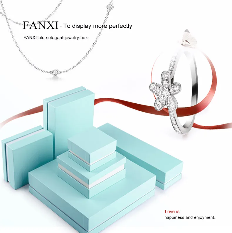 FANXI небесно-голубая бумага с имитацией кожи Ювелирная Подарочная коробка для упаковки ювелирных изделий Кольцо Браслет ожерелье цепи Органайзер коробка витрина