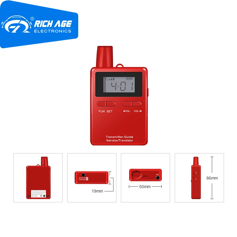 

Rich Age RC2401 Цифровая Беспроводная портативная система путеводства, 1 передатчик и 1 приемник, система конференц-связи