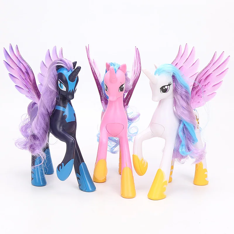 opp 3 шт./компл. 22 см игрушки My Little Pony Принцесса Селестия Луна юбкой всех цветов радуги; платье в стиле принцессы Каденс ПВХ Фигурки Коллекционная модель куклы - Цвет: opp