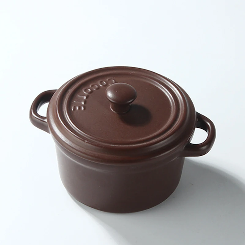 Chocolate Кастрюля с крышкой керамическая суповая креативная тушеная форма для выпечки Форма для десерта на пару яйцо Ланч Panela кухонная посуда для выпечки термальная плита - Цвет: Chocolate