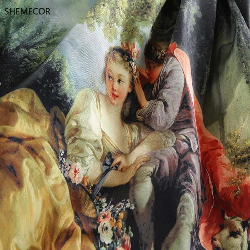SHEMECOR, осенняя новинка, Женская Хепберн, Ретро стиль, для влюбленных, масляная живопись, цветочный принт, высокая талия, плиссированная юбка миди, Saia Feminine