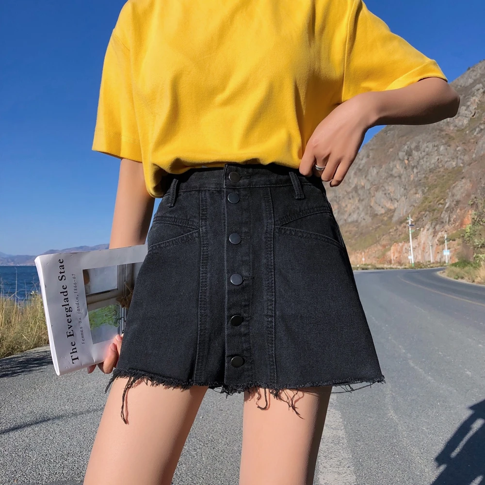 S XL лето 2019 корейский стиль модная юбка с высокой талией шорты для женщин черные