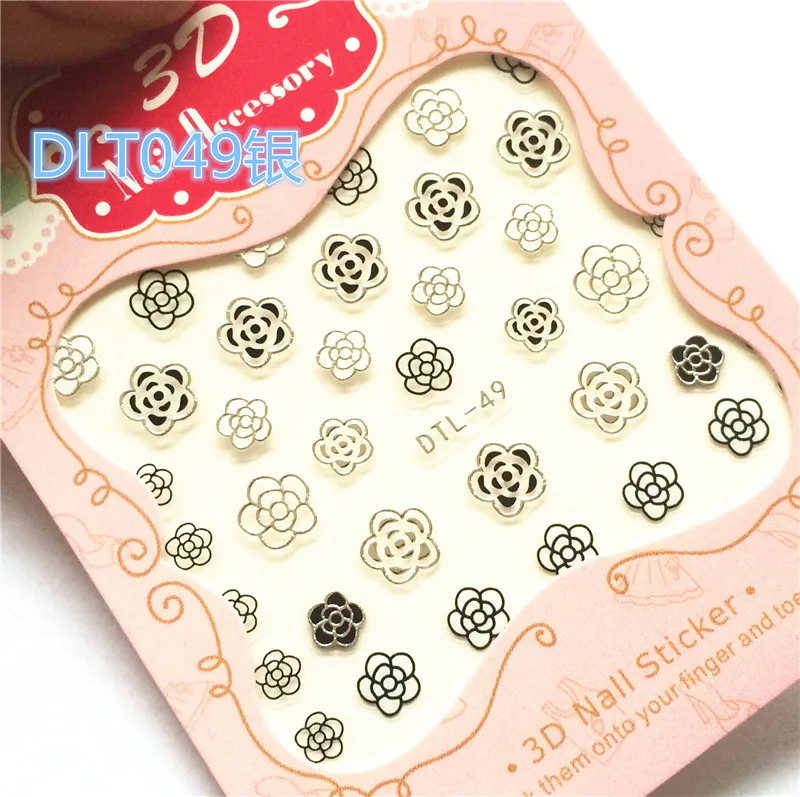$1.5=10pcs/lot DTL37-53 Silver Fashion 1Sheet 3D Snowflake Design Tips Nail Art Nails Stickers Decals DIY Decorations |