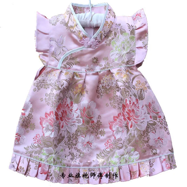 pink peony QZ-7 красный жаккард цветок пиона шелковое платье для малышки профессиональный ручной работы китайское платье Qipao cheongsam 5 цветов - Цвет: pink peony