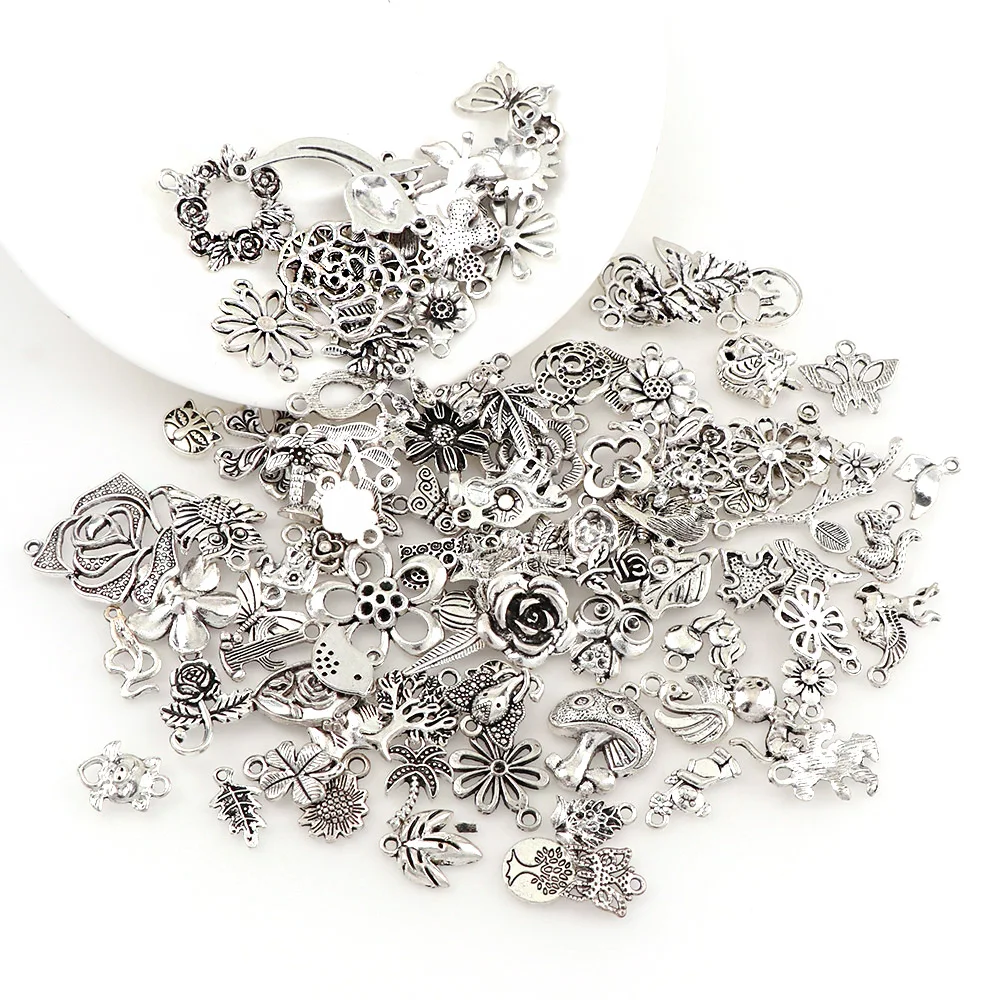 100 шт./лот смешанный античный серебряный цвет винтажная серия растений Набор