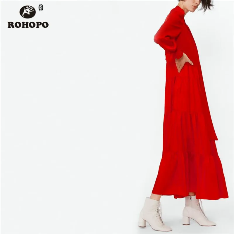 ROHOPO 4-слойное платье Макси-платье средней длины с бабочкой и длинными рукавами