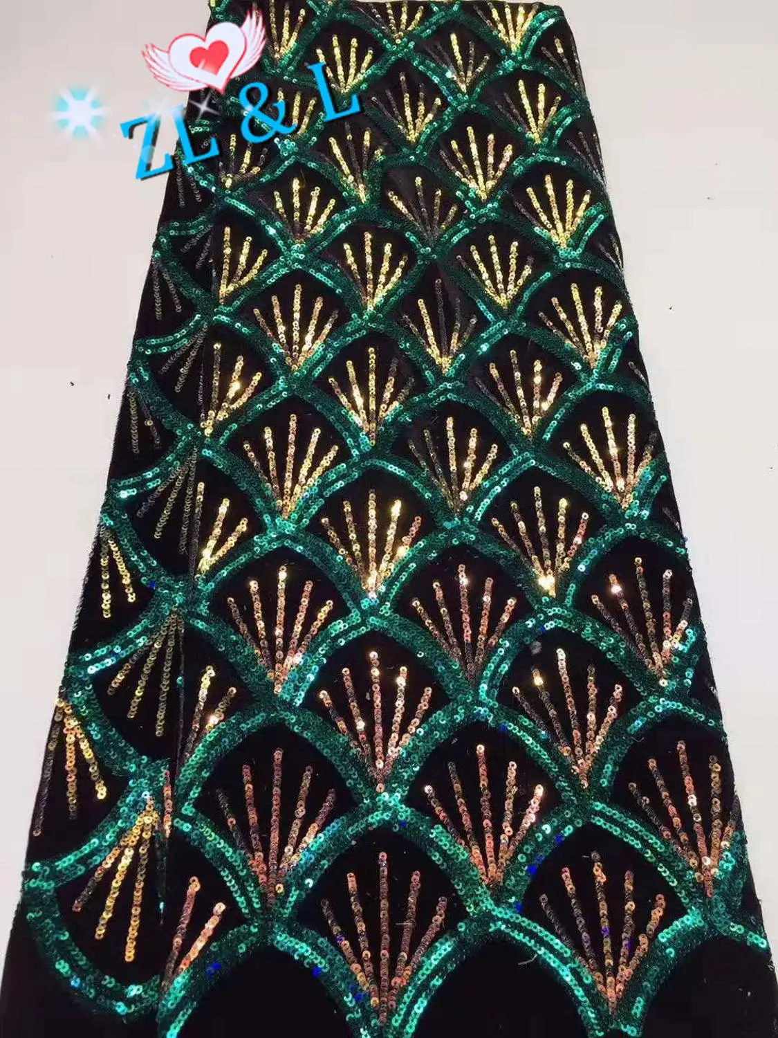 5 ярдов высококачественные блестки зубчатый африканская кружевная вышивка