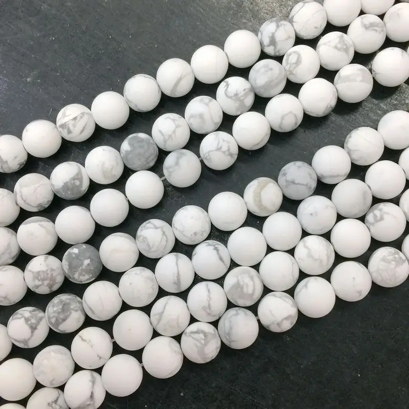 New Arrival Matte Frosted Dull Polished White Howlite Bead Round Spacer Stone Loose 6 mm 8 10 12 DIY For Making Jewelry | Украшения и