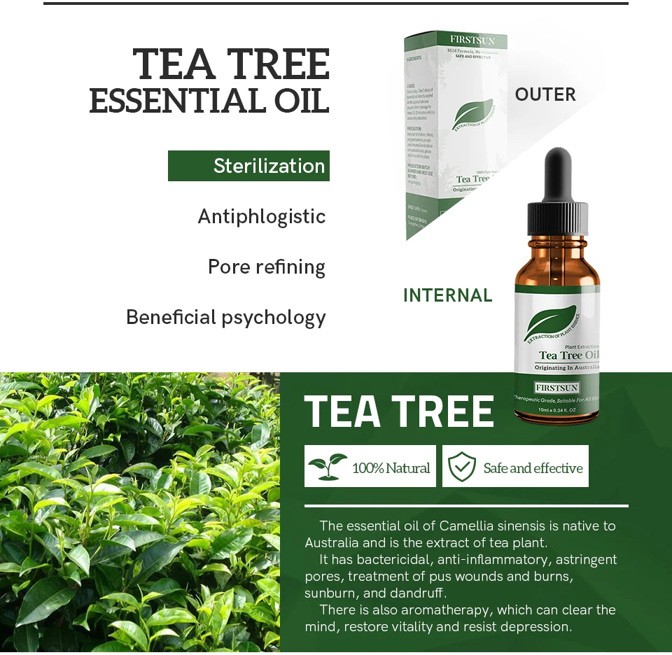 100% Natural Tea Tree Essential Oil Anti-wrinkle Extract Acne Removal Scars Marks Treatment Essential Oil for Any Skin CareTSLM1