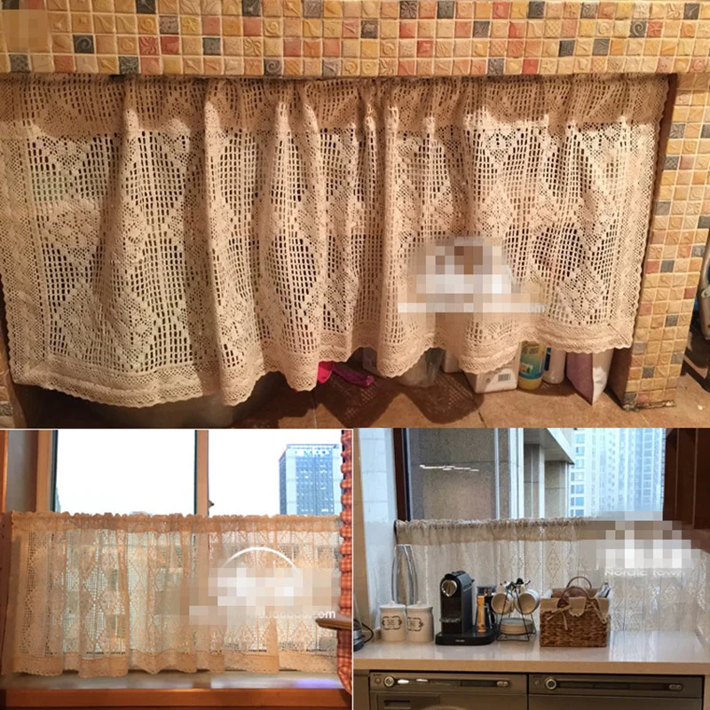 

1PCS pastoral embroidered cotton Hollow Window door Curtain Tiers kitchen curtain 1 Tiers M550