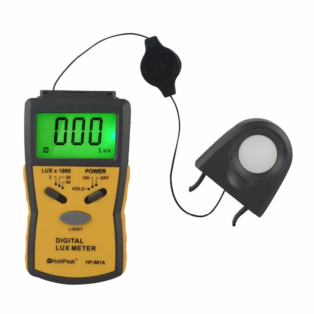 HoldPeak HP-881A цифровой измеритель освещенности с ЖК-дисплеем для хранения данных Цифровой Люксметр тест высокой точности