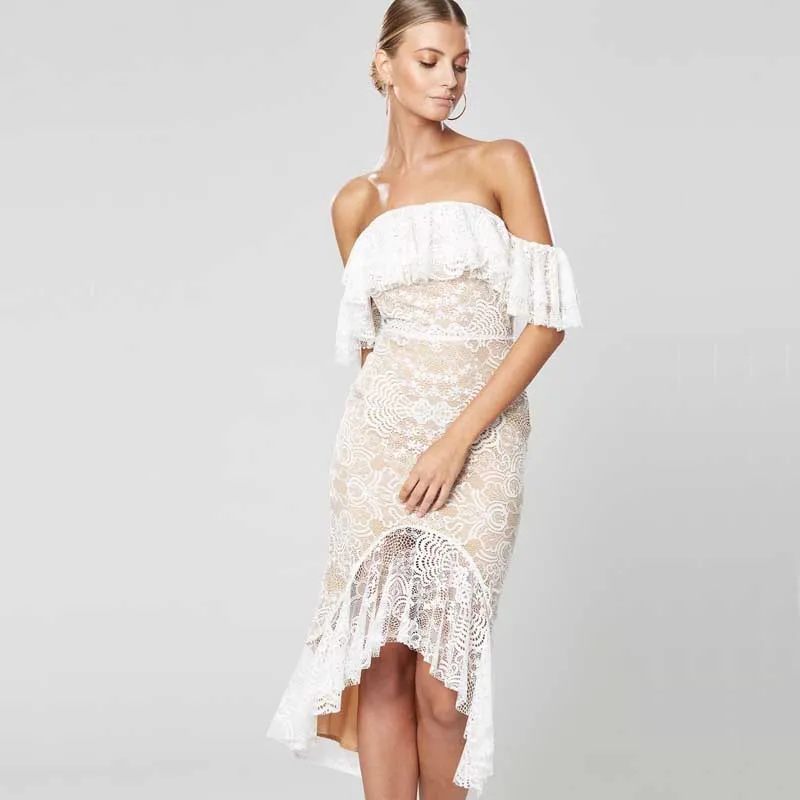 Оптовая продажа новинка 2019 женское платье белое кружевное без бретелек с