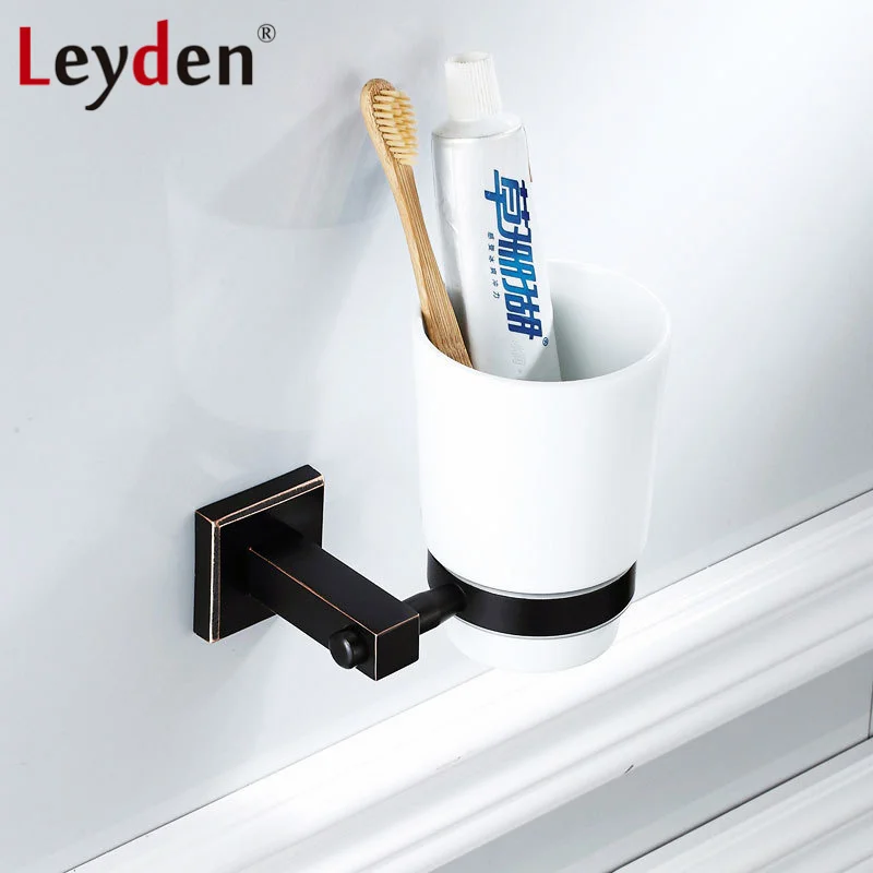 

Leyden New Brass Oil Rubbed Bronze Single Toothbrush Tumbler Holder Wall Mounted Toothbrush Holder with Cup Bathroom Accessories