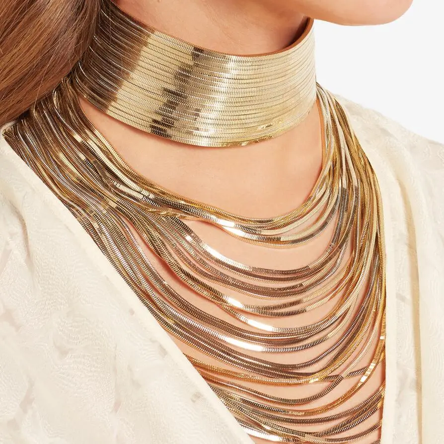 قلادة معدنية ذهبية اللون قابلة للتحويل للنساء ، قلادة طبقات مريلة فاخرة ، مجوهرات الأزياء JURAN