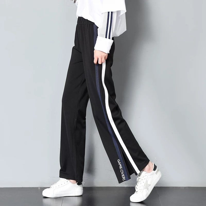 M-2XL осень Для женщин повседневные штаны модные Side Striped письмо шаровары леди